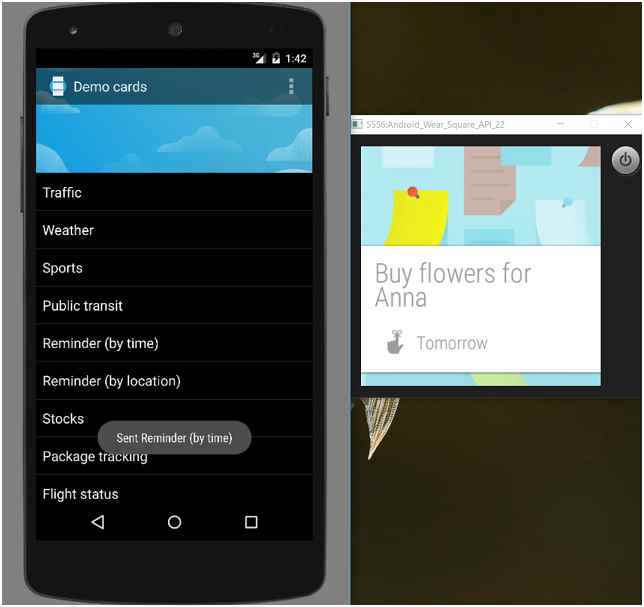 Android Wear showing a Card